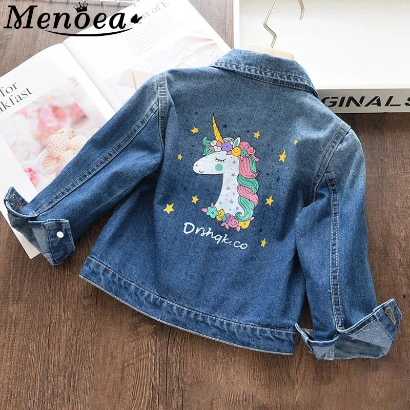 Menoea Girls Denim Outerwear cartoon Coat Embroidery Children