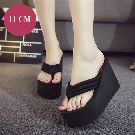 Women Chunky Wedges Flip Flops Casual Shoes