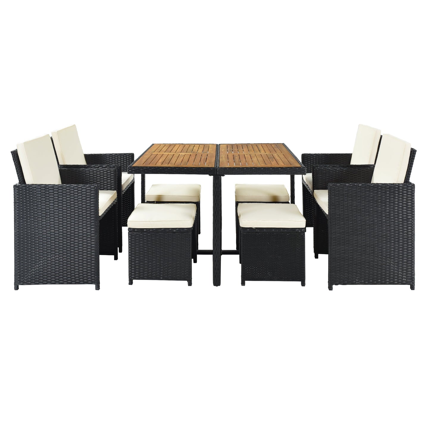 Patio All-Weather PE Wicker Dining Table Set With Wood Tabletop