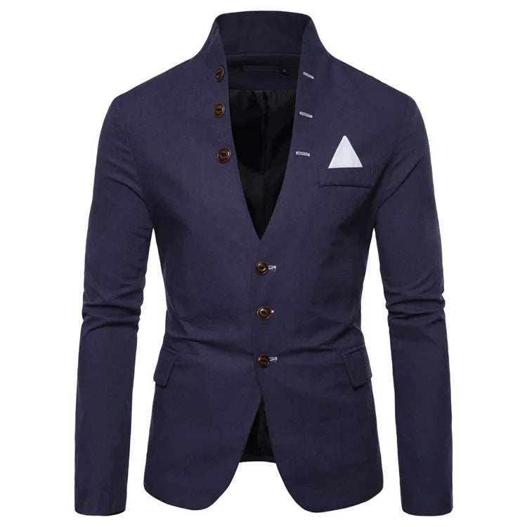 Multi-Button Decoration Casual Standing Lapel  Men's Suit Jacket Sehe Fashion