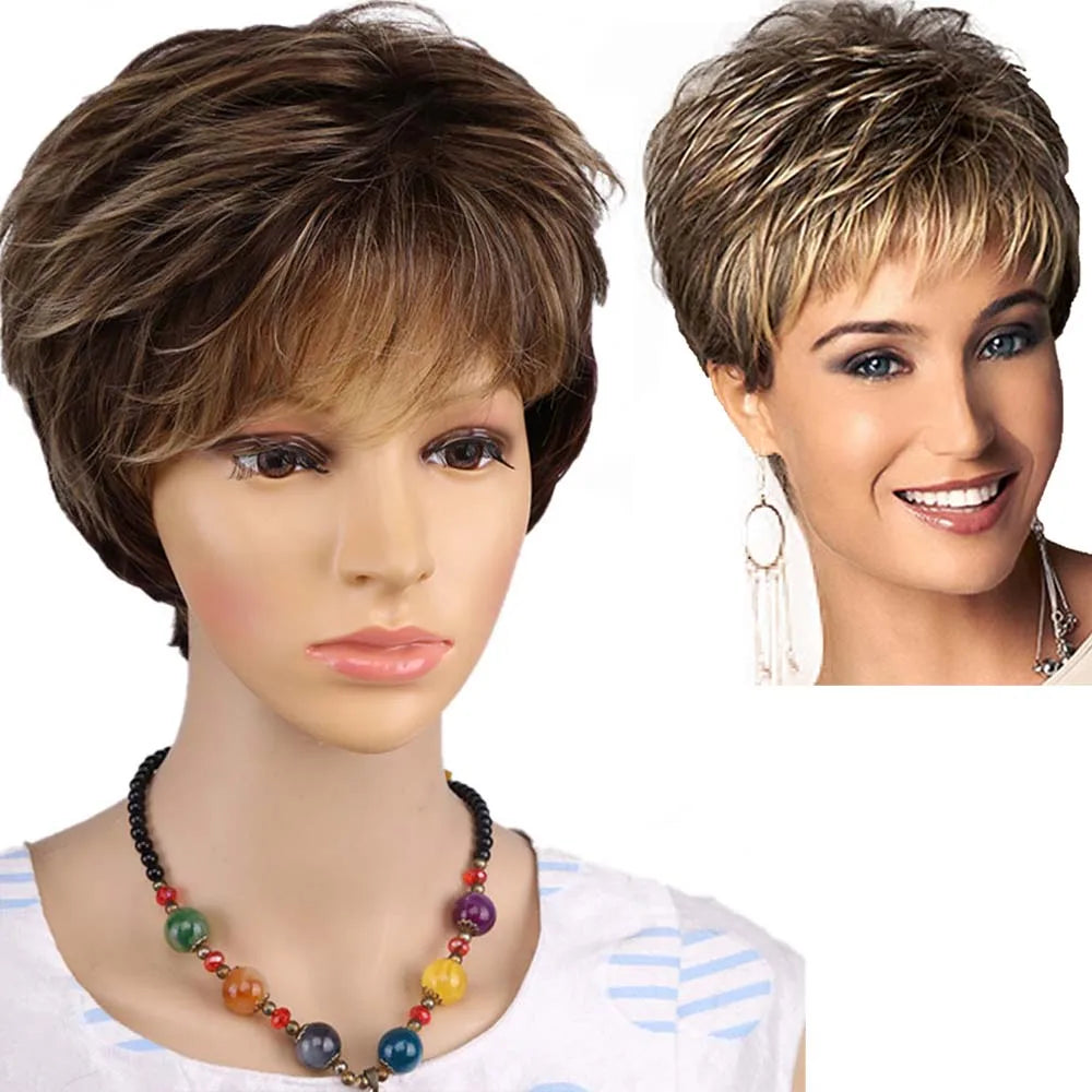 Synthetic Brown Wig Short Blonde Wigs Natural Wave Straight Hair Wigs