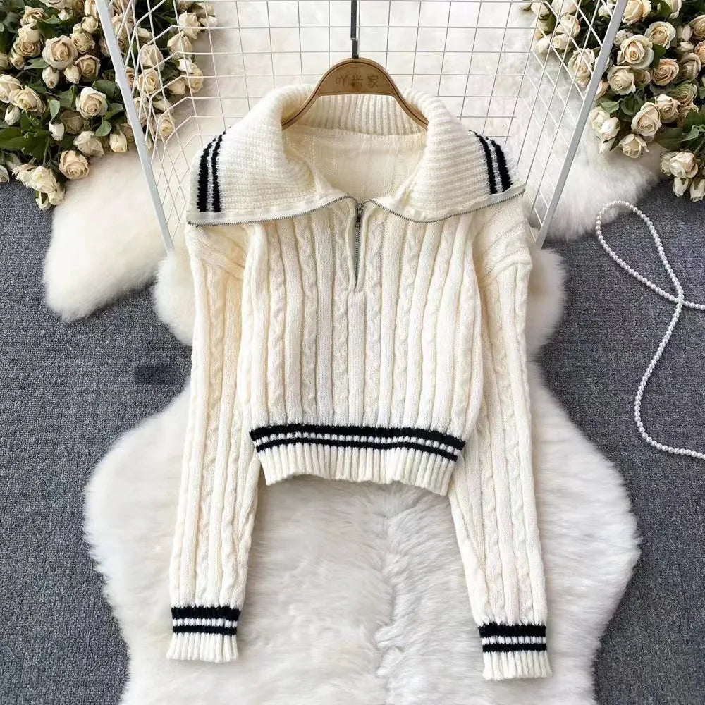 Women Clothes Jogger Tracksuits knit Zipper Striped Tops and Shorts Set