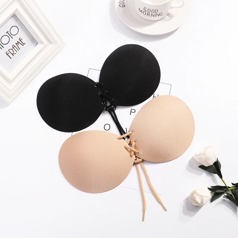 Women Self Adhesive Strapless Bandage Blackless Solid Bras