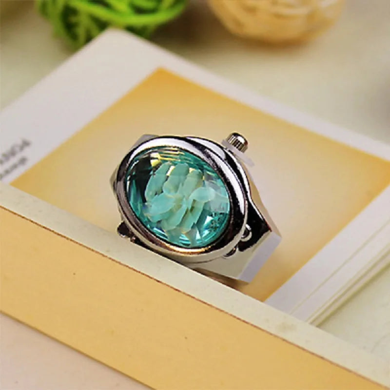 Women Ring Elliptical Stereo Flower Clamshell Adjustable Rings Quartz Watches