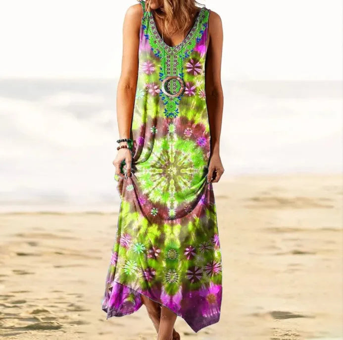 Printed Women' Dress Tie-Dye Floral Long Maxi Dresse Beach Casual Dresses