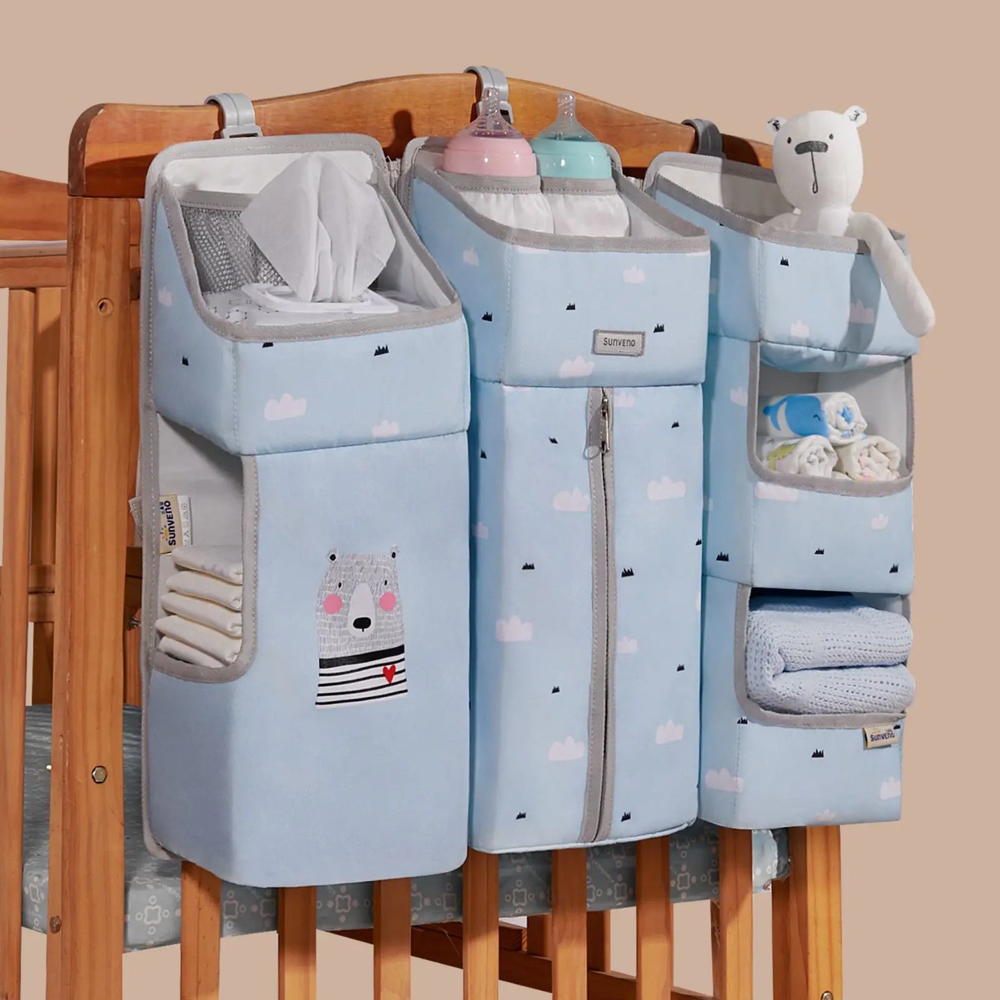 Sunveno Crib Organizer for Baby Crib Hanging Storage Bag Baby Clothing