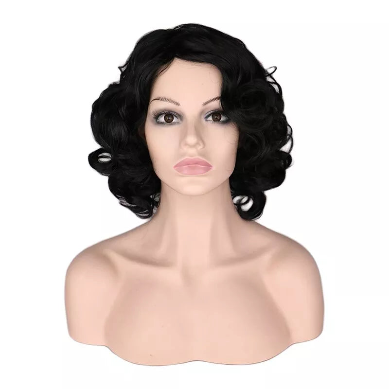 Short Curly Wigs Women Natural Black Heat Resistant Synthetic Hair Wig