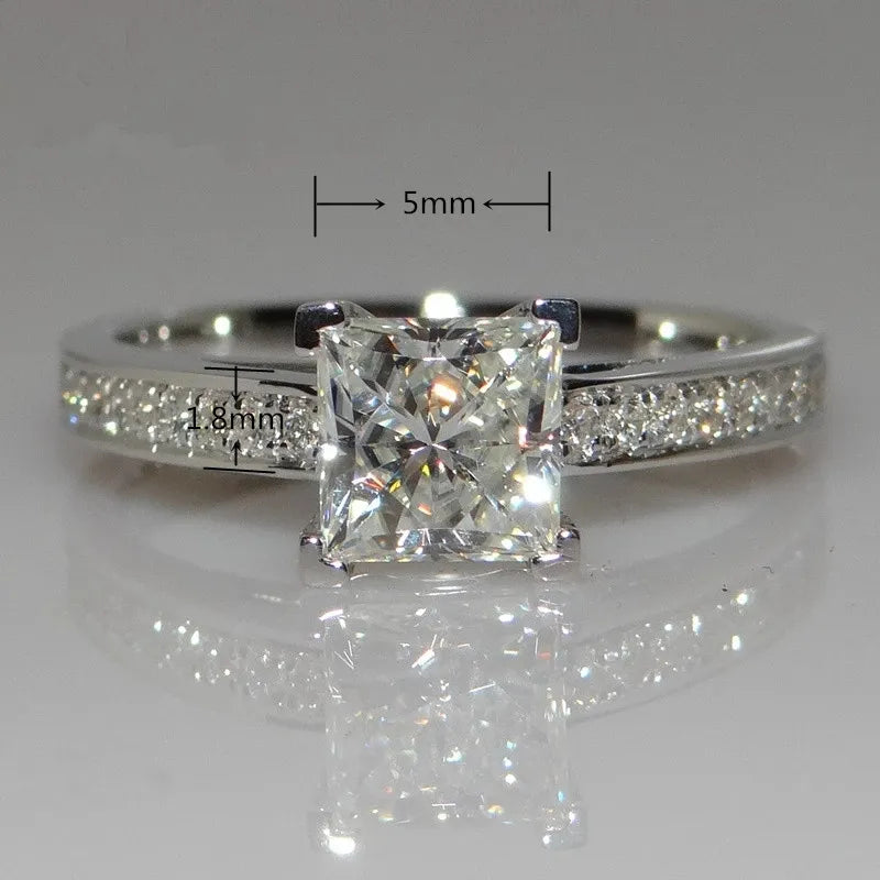 Silver Color Simple Design Princess Square Wedding Engagement Ring