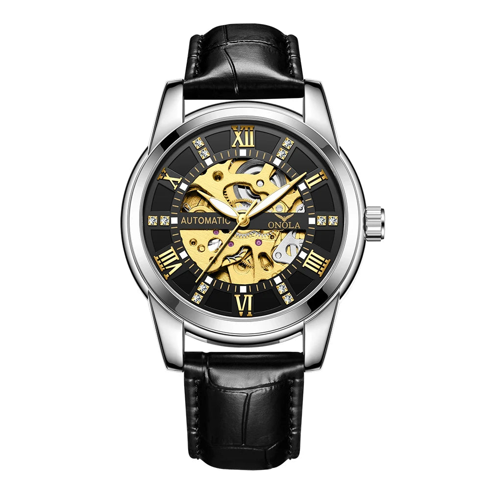 Men's Business Mechanical Watch Waterproof Automatic Watch Men'S Leather Watch