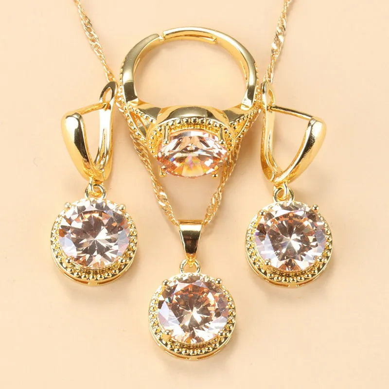 Silver Jewelry Sets Green Cubic Zirconia Necklaces Pendants Earrings and Ring