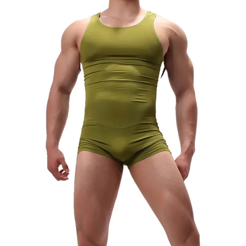 Sexy Mens Undershirts  Bodysuit Jumpsuit Swimwear Wrestling Singlet