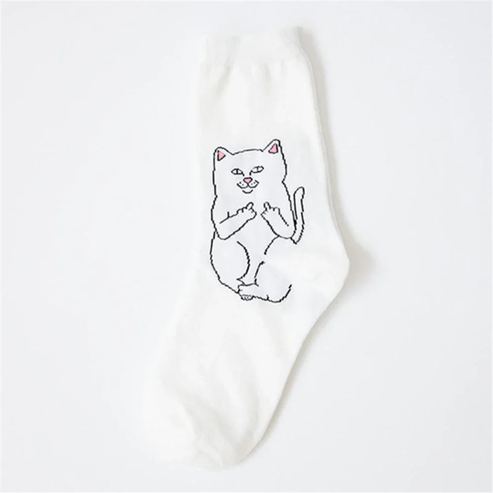 Women Art Funny Alien Planet Creative Funny Cartoon Cat Cotton Socks