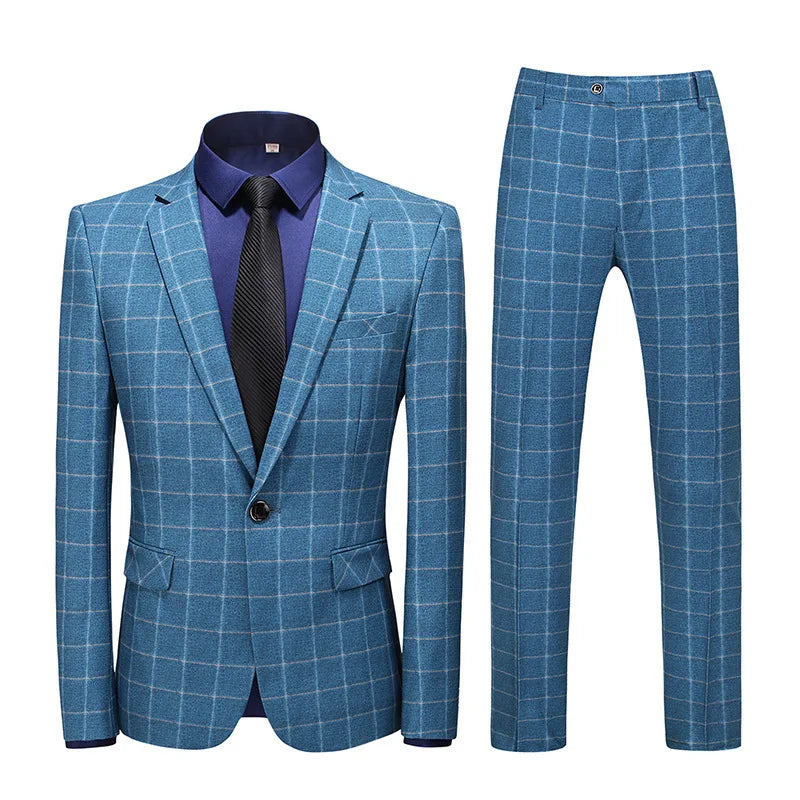 Men's Suits Plaid Large Size Suit Men's Slim Three-Piece Men's Dress