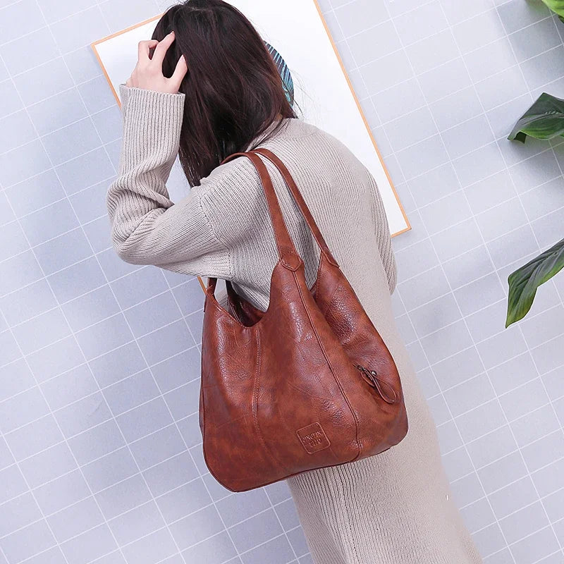 Vintage Leather Luxury Handbags Women Bagsy Tote Bags for Women