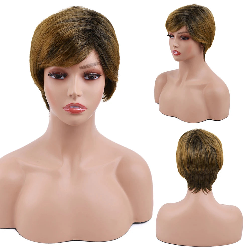 Synthetic Brown Wig Short Blonde Wigs Natural Wave Straight Hair Wigs