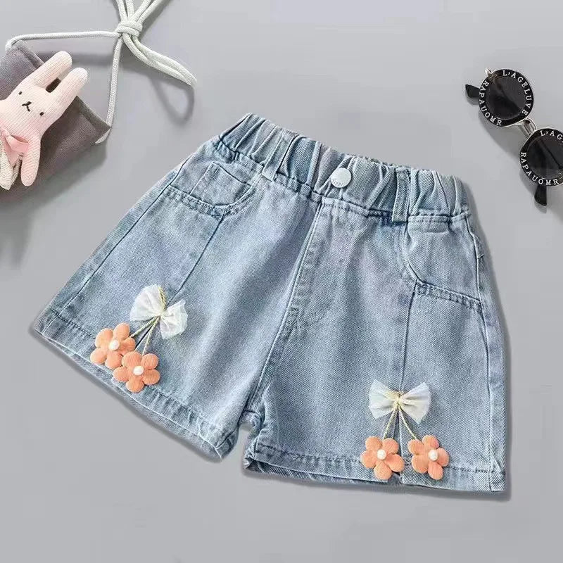 V-Tree Girls Denim Shorts Teenage Girl Summer Lace Pants