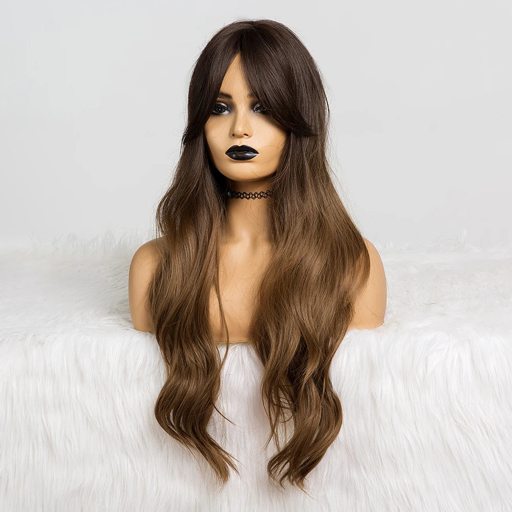 Wavy Synthetic Wigs With Bangs Heat Resistant Blonde Cosplay Wigs