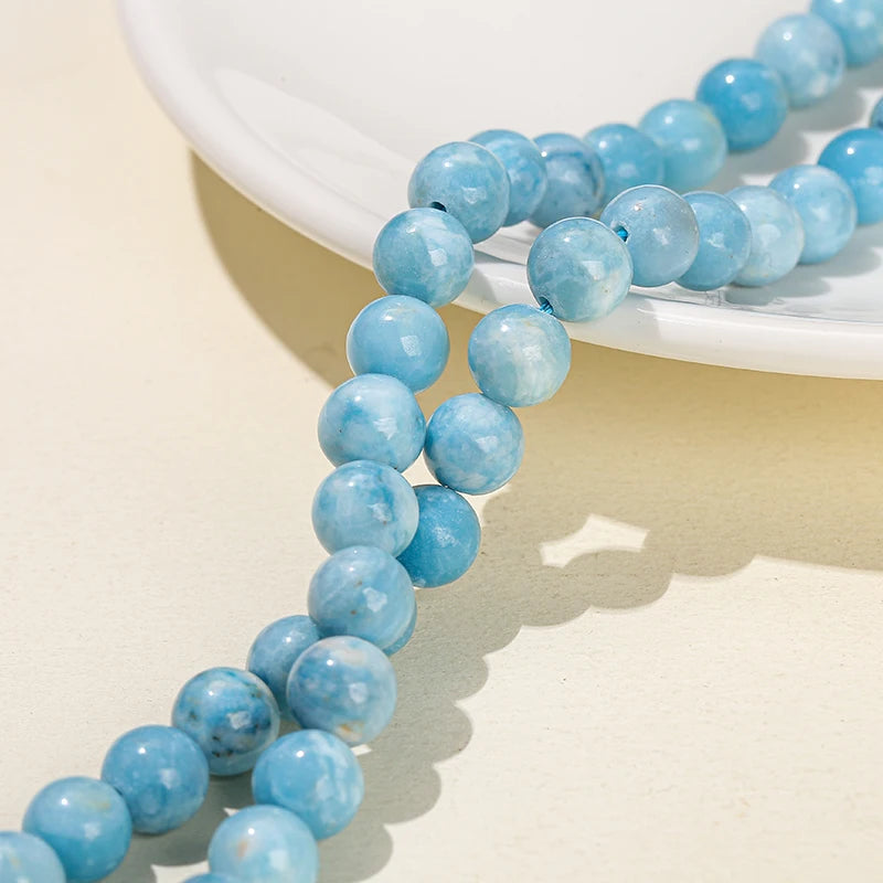 Natural Stone Sea Blue China Larimar Bead Round Loose Spacer Dyed Color Bead