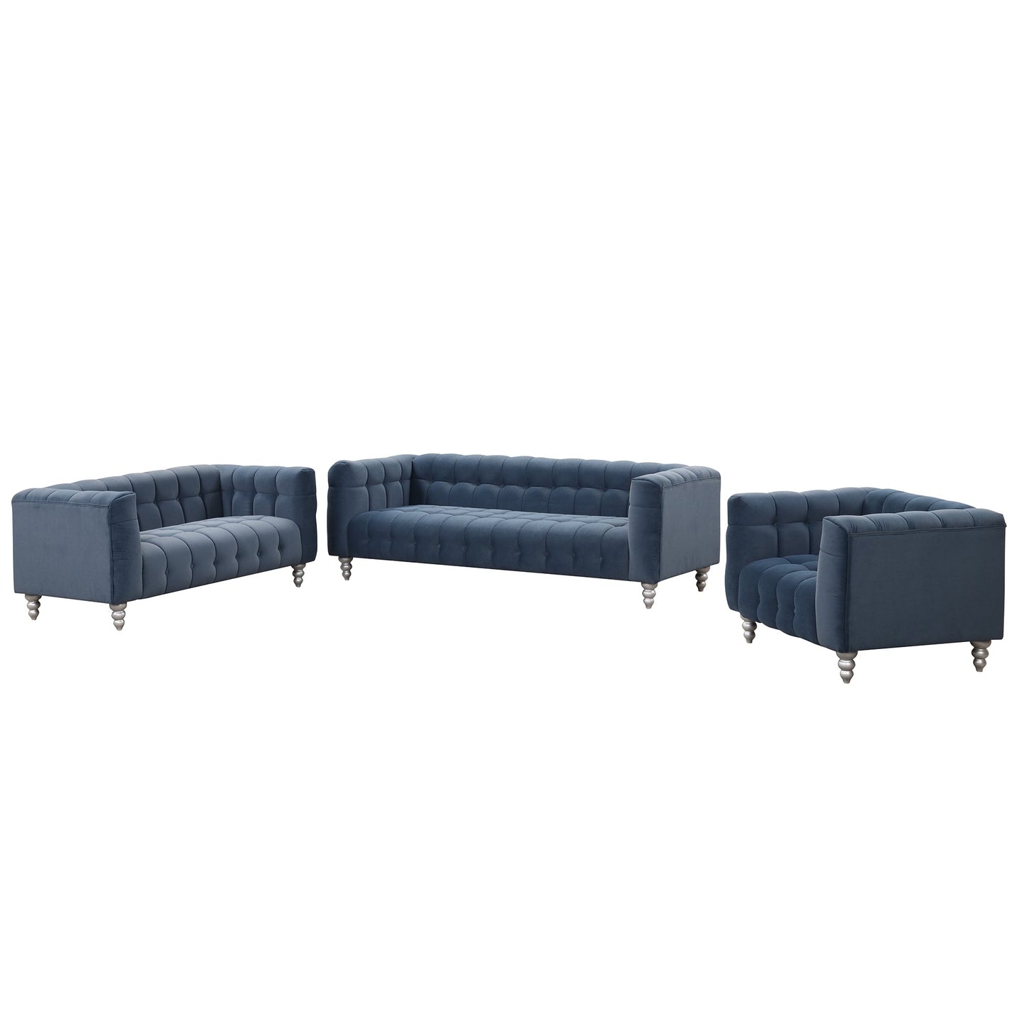 Modern 3-Piece Sofa Set With Solid Wood Legs, Buttoned Tufted Backrest