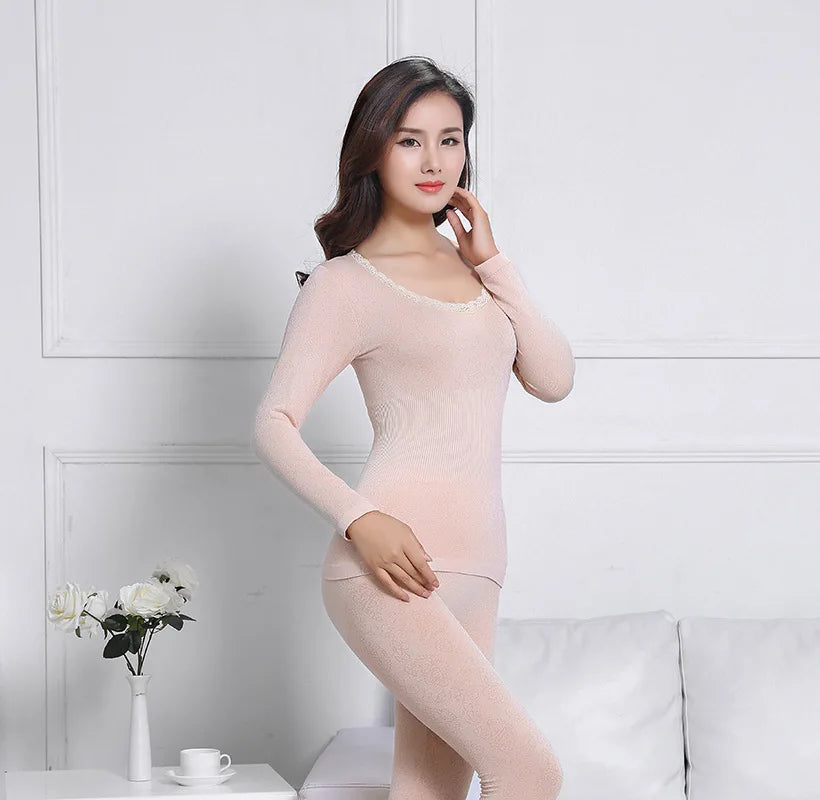 Queenral Thermal Underwear Women Long Johns for Women Winter Thermal Underwear