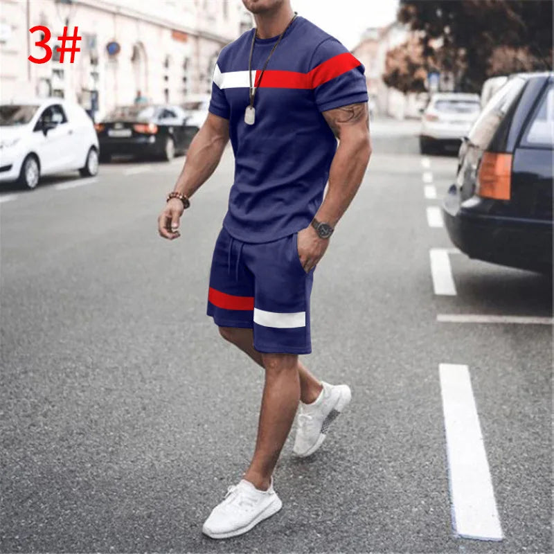 Two Piece Set Shorts Summer T Shirt and Short Set Men