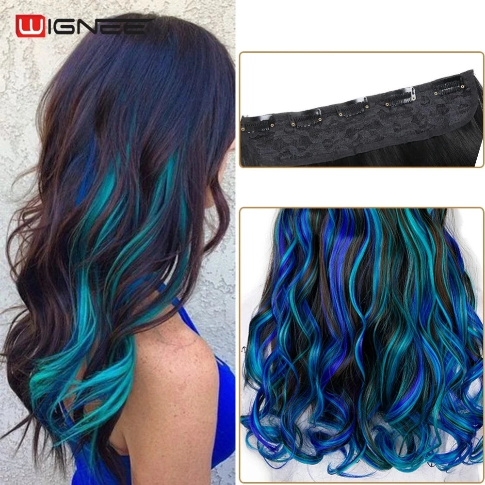 One Piece Synthetic Hair Extension Long Wave Glueless fiber Half Wig