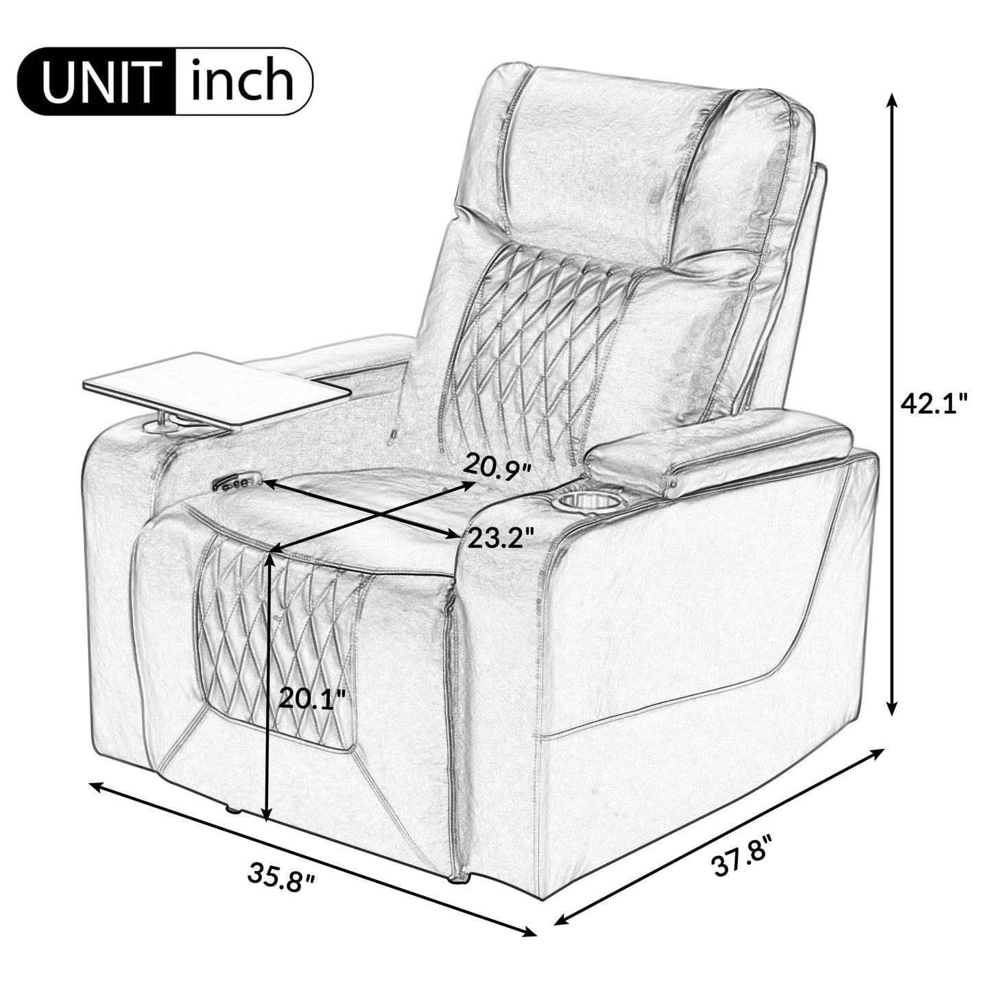 Power Motion Recliner With USB Charging Port and Hidden Arm Storage