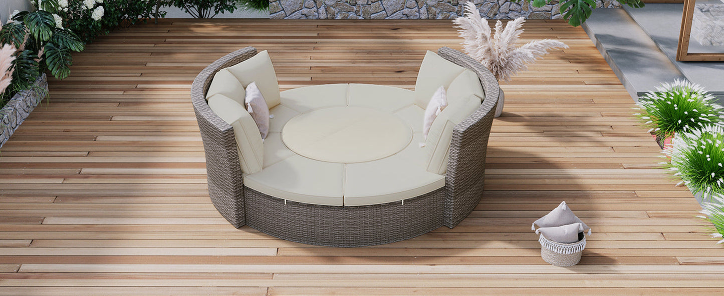 Patio 5-Piece Round Rattan Sectional Sofa Set