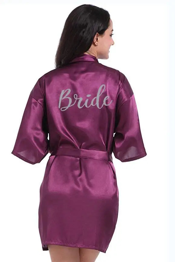 New Purple Robe Silver Writing Kimono Bridesmaid Satin Robe