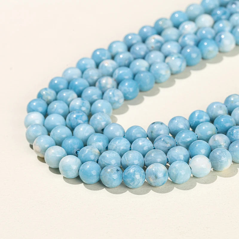 Natural Stone Sea Blue China Larimar Bead Round Loose Spacer Dyed Color Bead