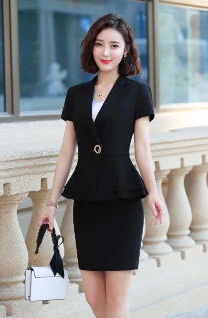 Short Sleeve Slim Blazer and Trousers Business Temperament Office Lady Work Wear