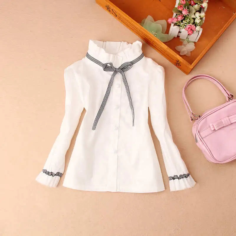 Teenage Girls Clothes Autumn Kids Blue Stripe Blouses Tops School Girl Blouse