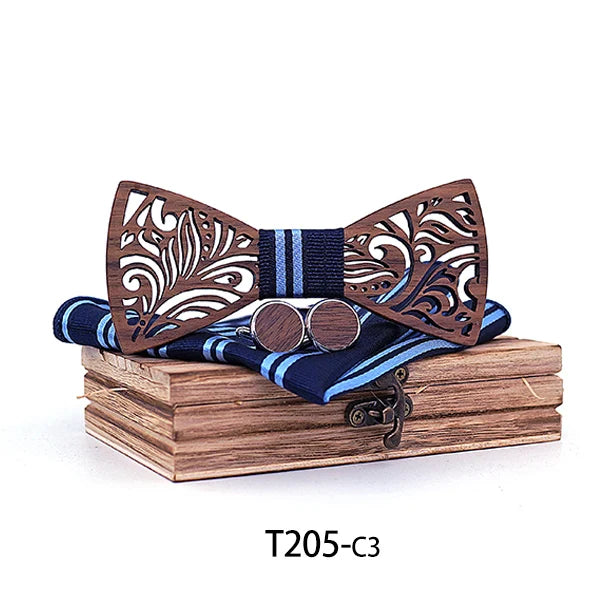 Wooden Bow Tie Set and Handkerchief Bowtie Necktie Cravate