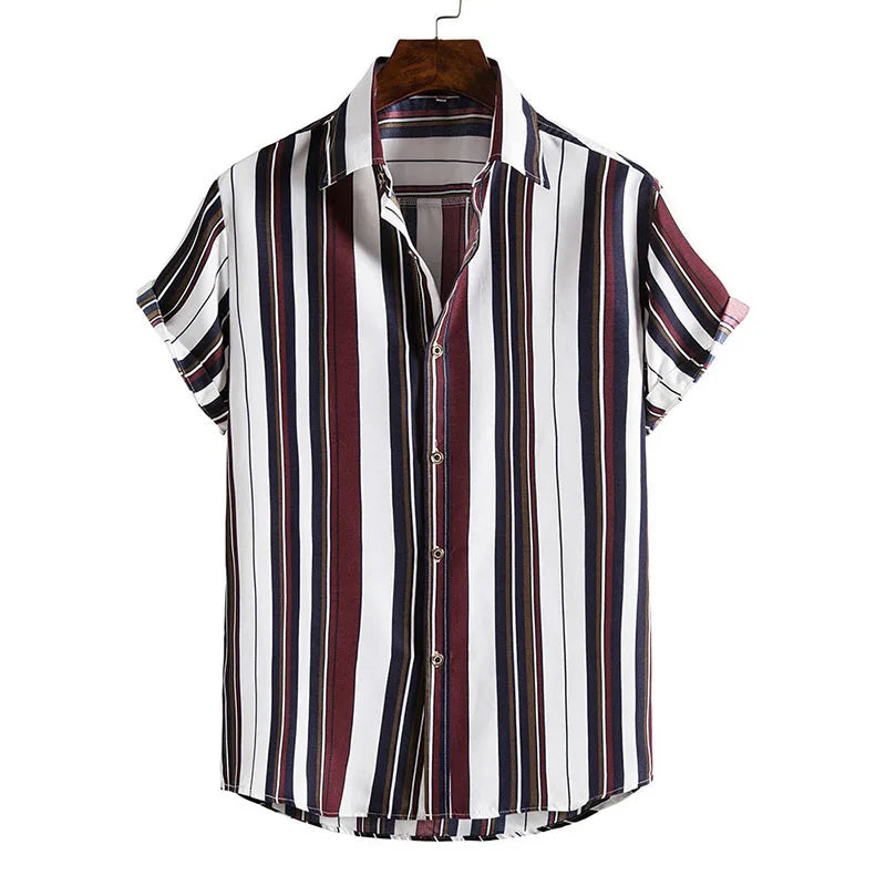 Mens Clothing Short-Sleeved Shirt Men's Fashion Vertical Stripe Printing