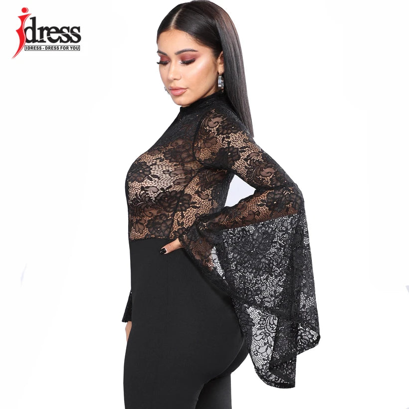 Shorts Rompers Elegant Sexy Black Lace One Piece Bodycon Bodysuit