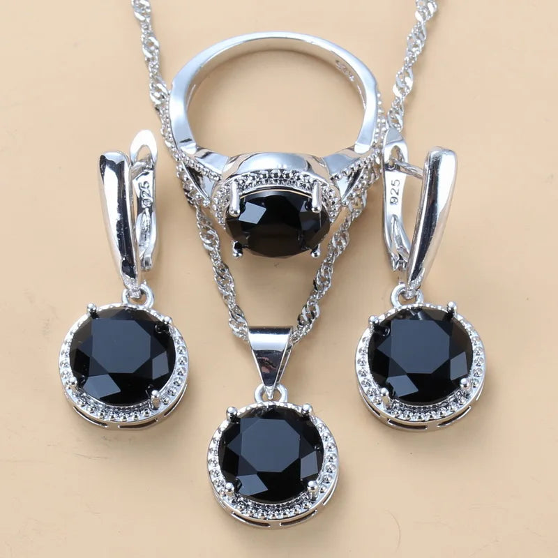 Silver Jewelry Sets Green Cubic Zirconia Necklaces Pendants Earrings and Ring