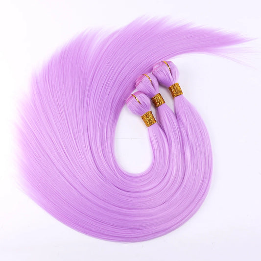 Purple Pink Green Yellow Silky Straight Cosplay Hair Bundles 22 Inch