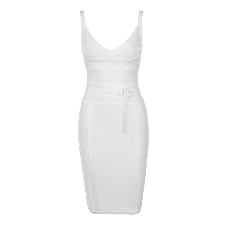 Sexy Sling V-Neck Dress High-End Bandage Dress Women's Clothing