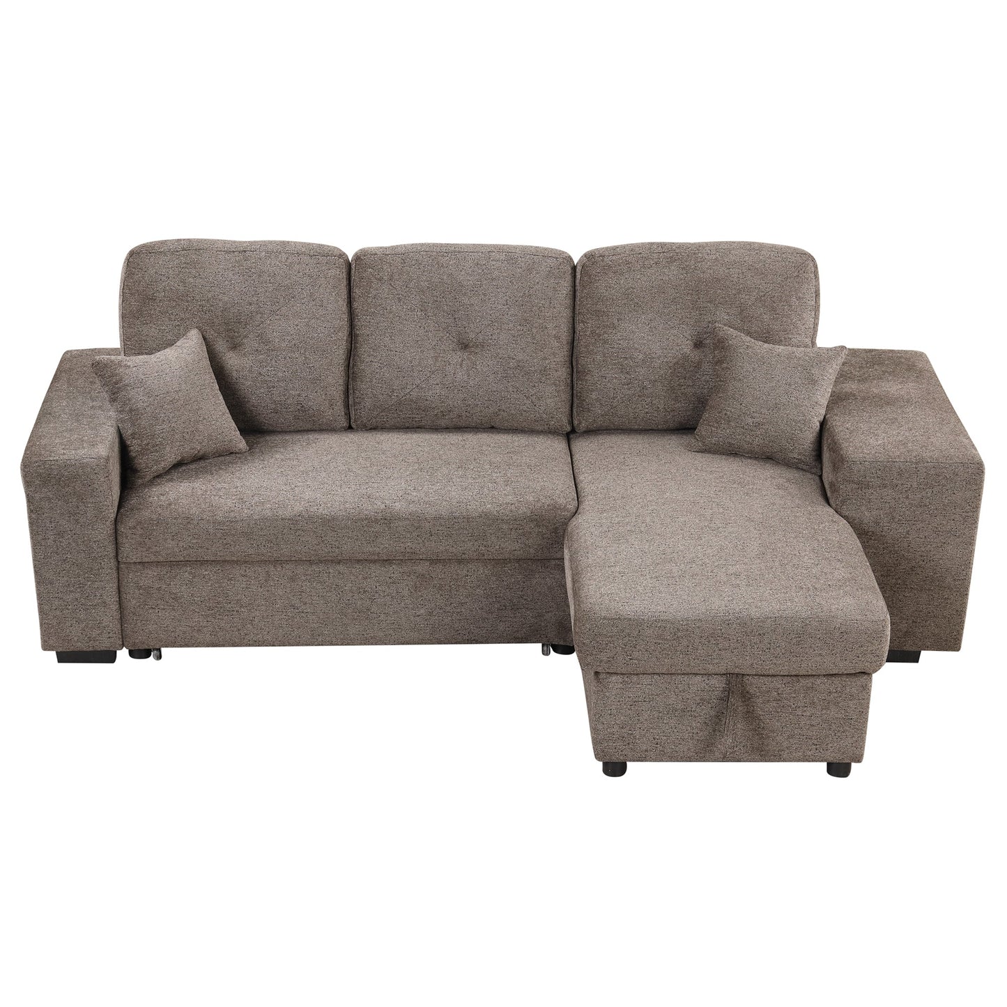 Reversible Sleeper Sectional Sofa Bed With Side Shelf and 2 Stools