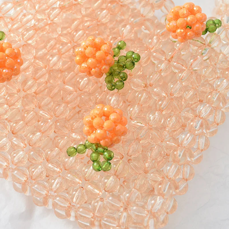 Retro Orange Beaded Bag Clear Crystal Jelly Clutch Bag