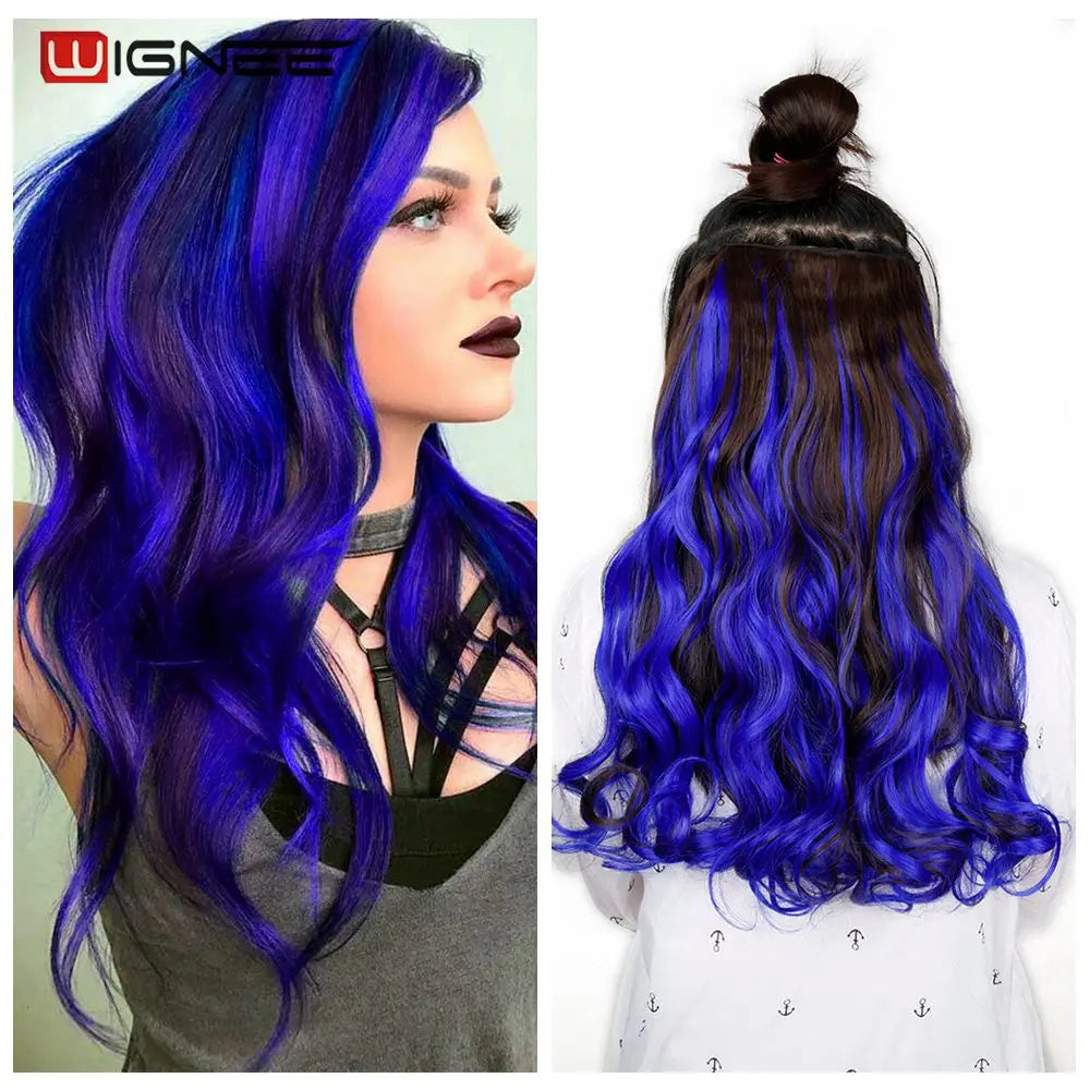 One Piece Synthetic Hair Extension Long Wave Glueless fiber Half Wig