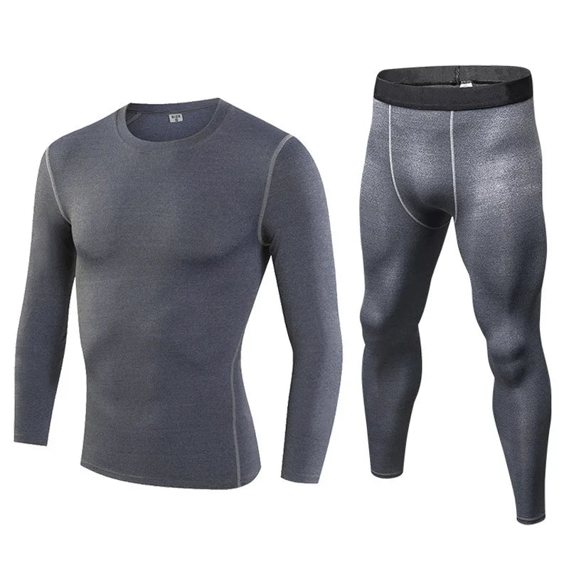 Men's Workout Set Compression Shirt and Pants Top Long Sleeve Sports Fitness