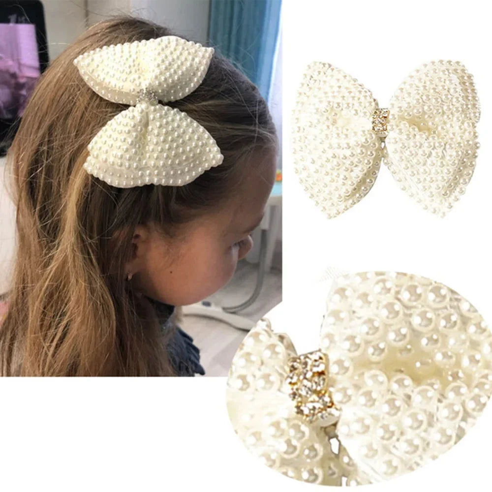 White Pearl Hair Bows With Hair Clips for Girls Hairpins Hair Accessories