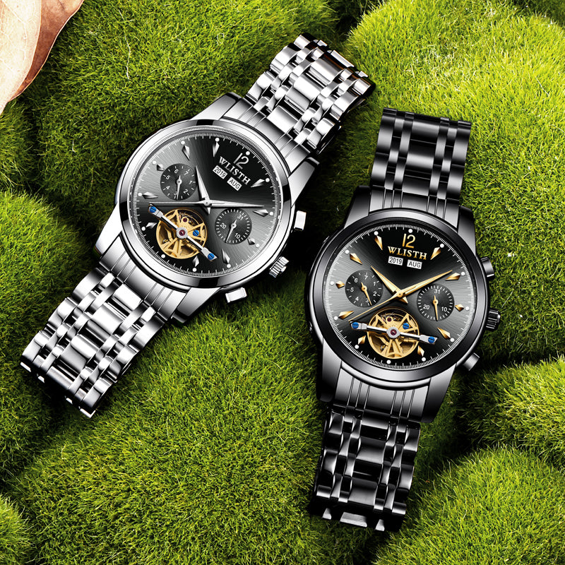 Multifunction Men  Watch Automatic Stainless Steel Mechanical Watch