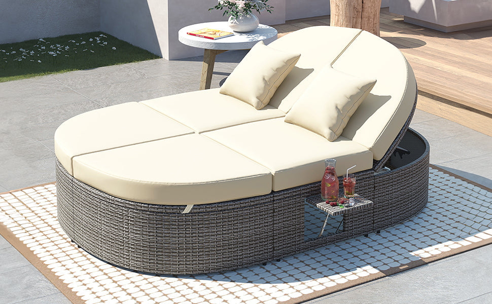 Outdoor Sun Bed Patio 2-Person Daybed With Cushions and Pillows