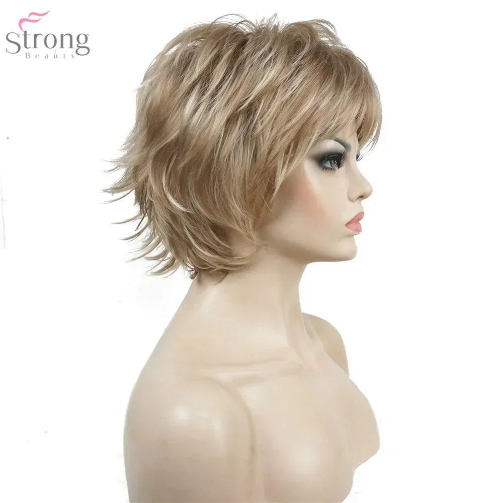 Women's Wig Black/Wine Fluffy Short Straight Layered Hair Synthetic Full Wigs