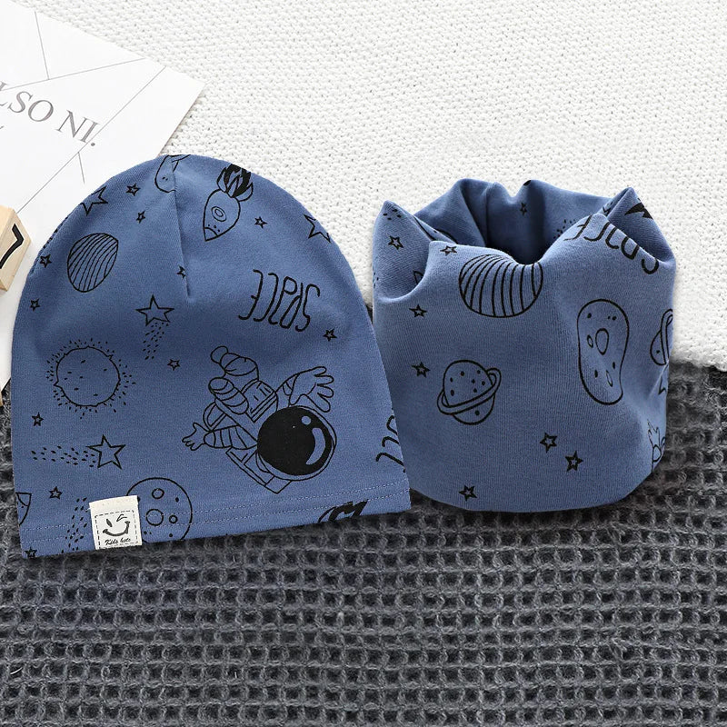 New Spring Autumn Girls Hat Scarf Set Cartoon Owl Star Swan Baby  Kids Hat Set