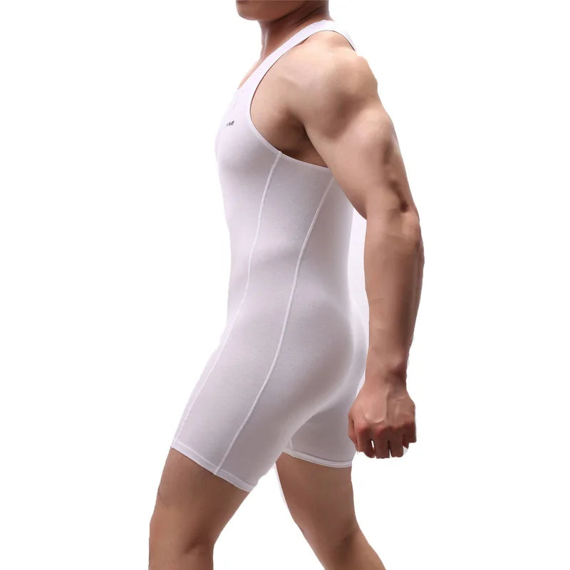 Sexy Men Undershirts Seamless Modal Jumpsuits Singlet Bodysuits