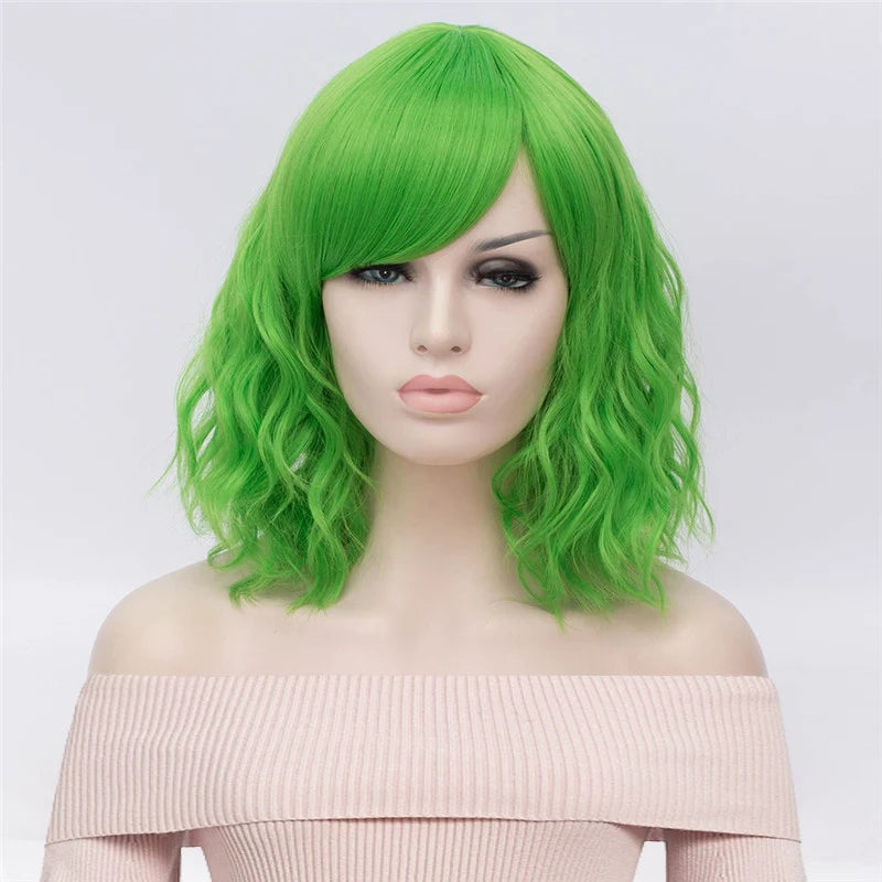 Short Cosplay Wave Wigs for Women with Side Bangs synthetic Hair Wig