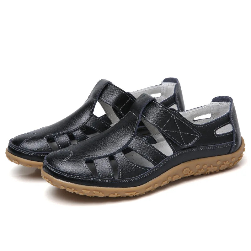 Split Leather Flat Sandals Women Fashion Summer Shoes Anti-Slip Soft Sole shoes